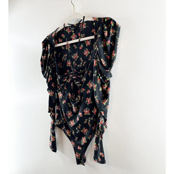 AFRM Coppelia Halter Neck Thong Bodysuit Noir Rose Garden Small - Picture 7 of 10